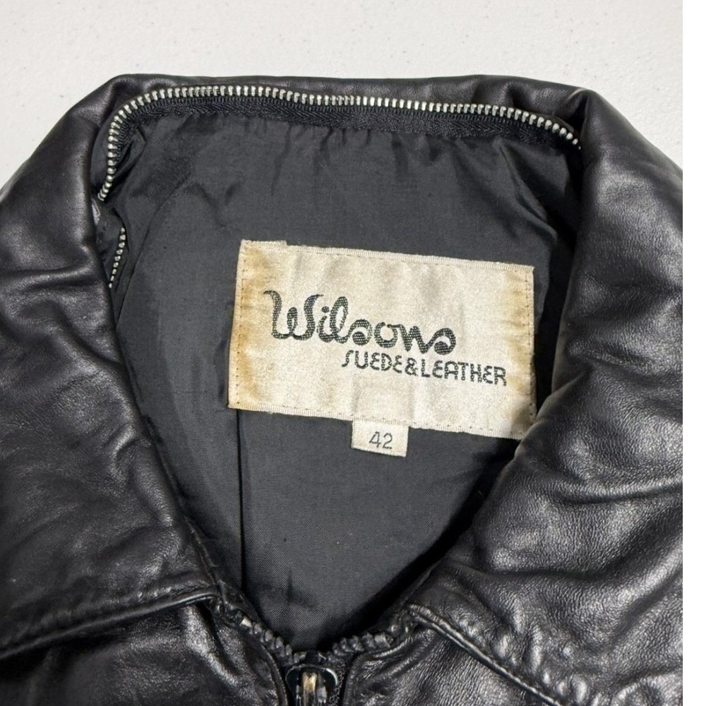 Wilsons Suede & Leather Mens Black Leather Zip Up Jacket Size 42 Vintage Moto - Picture 3 of 7